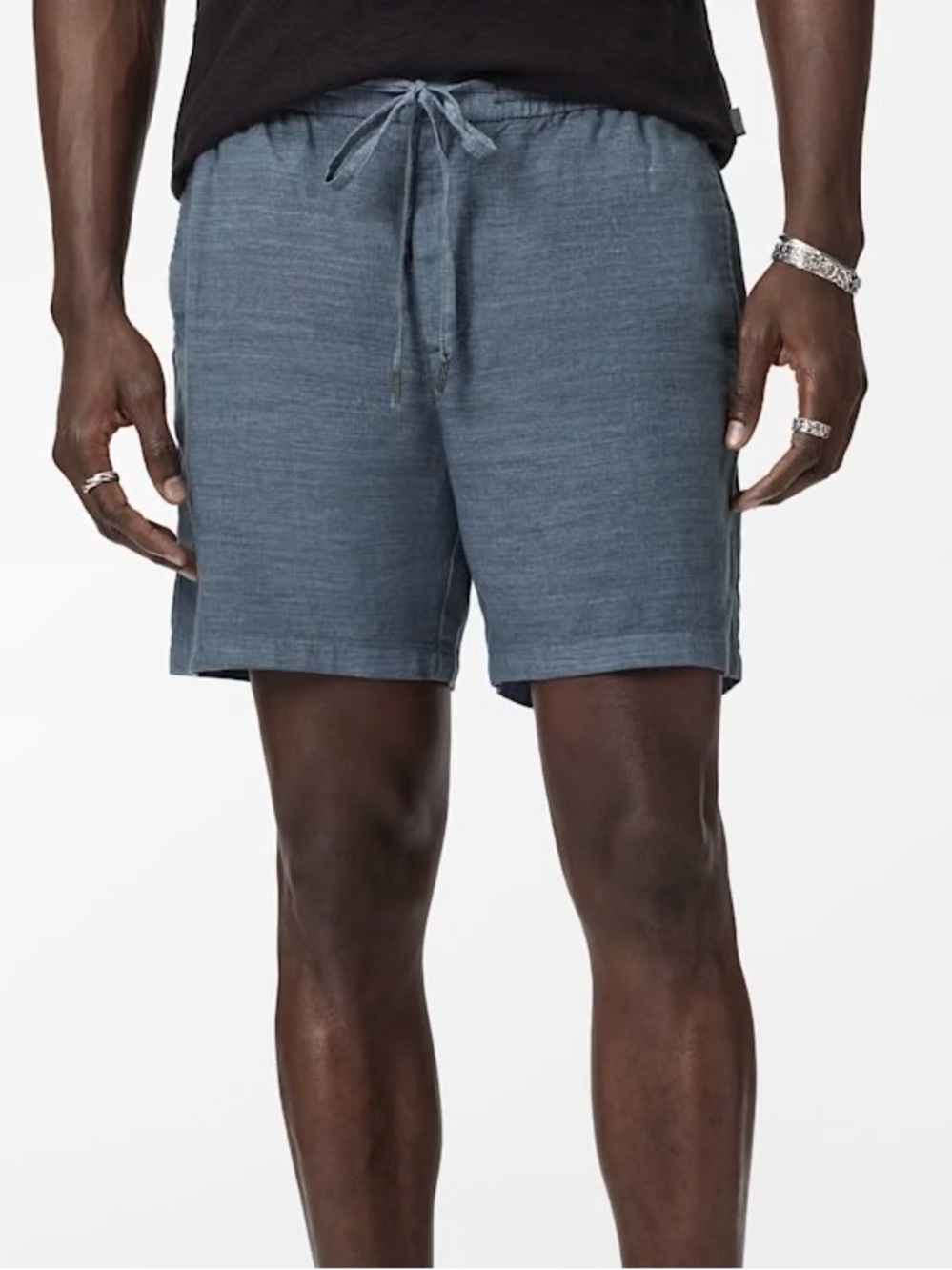 NWT John Varvatos Daryl Shorts 38 Blue Linen 6" Men's Casual Drawstring Summer